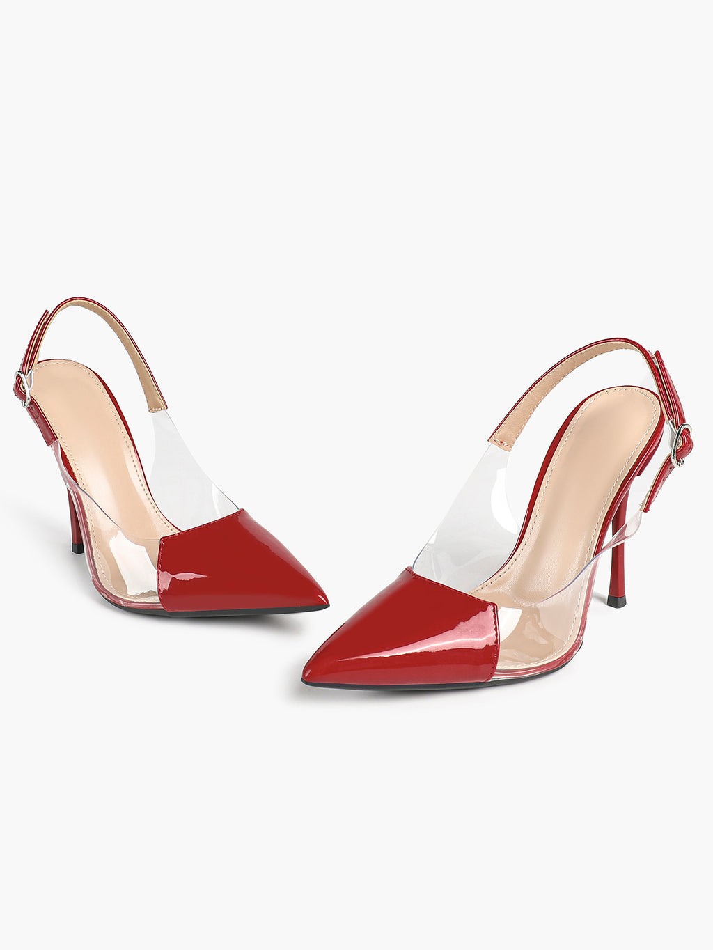 PVC Pointed Toe Slingback Sexy Heeled Pumps Ankle Strap Stiletto Shoes Clubwear