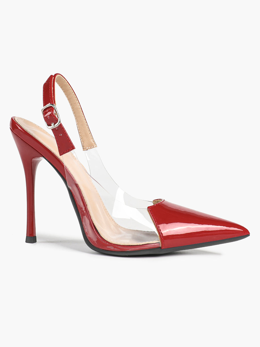 PVC Pointed Toe Slingback Sexy Heeled Pumps Ankle Strap Stiletto Shoes Clubwear