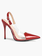 PVC Pointed Toe Slingback Sexy Heeled Pumps Ankle Strap Stiletto Shoes Clubwear