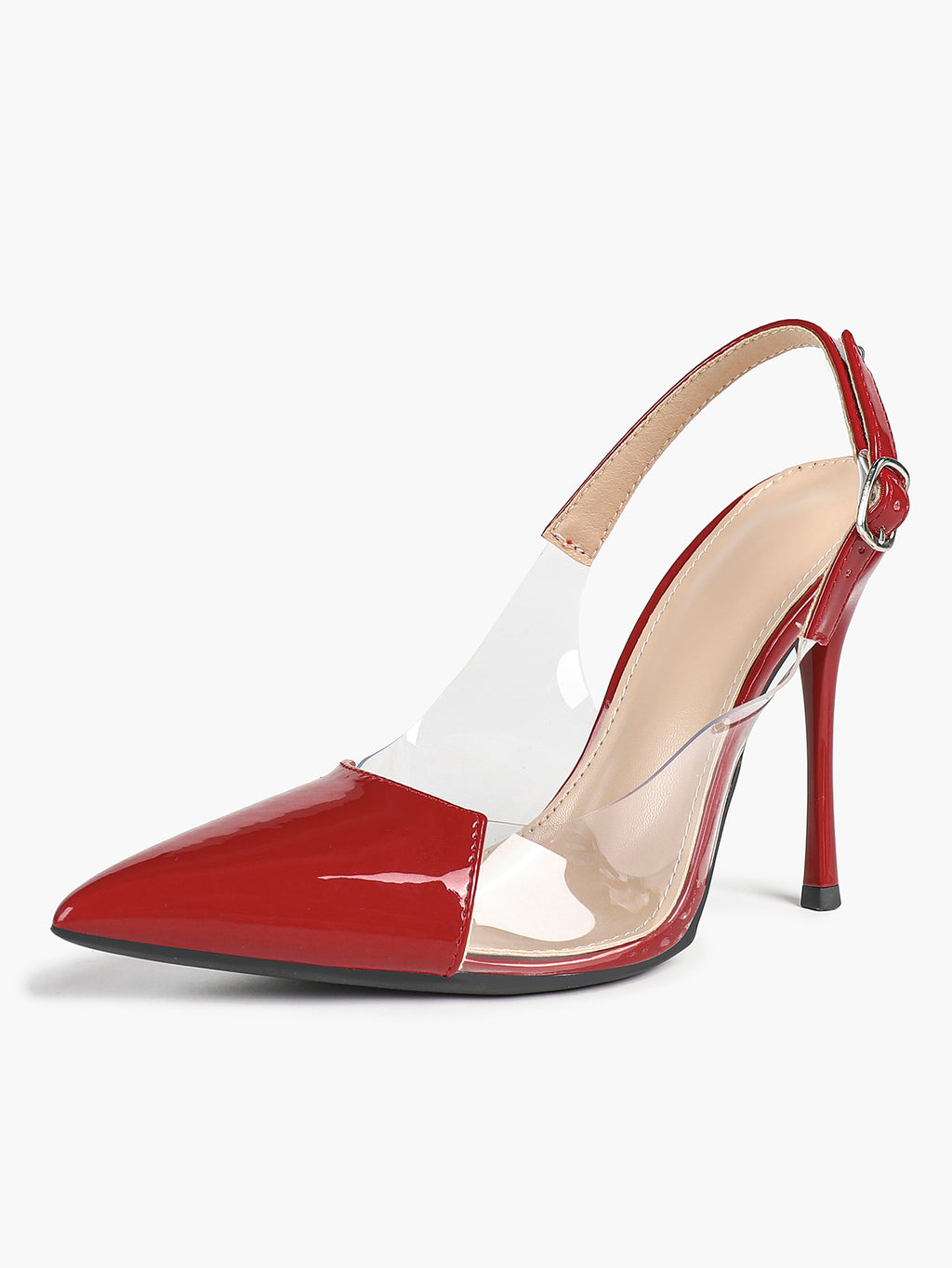 PVC Pointed Toe Slingback Sexy Heeled Pumps Ankle Strap Stiletto Shoes Clubwear