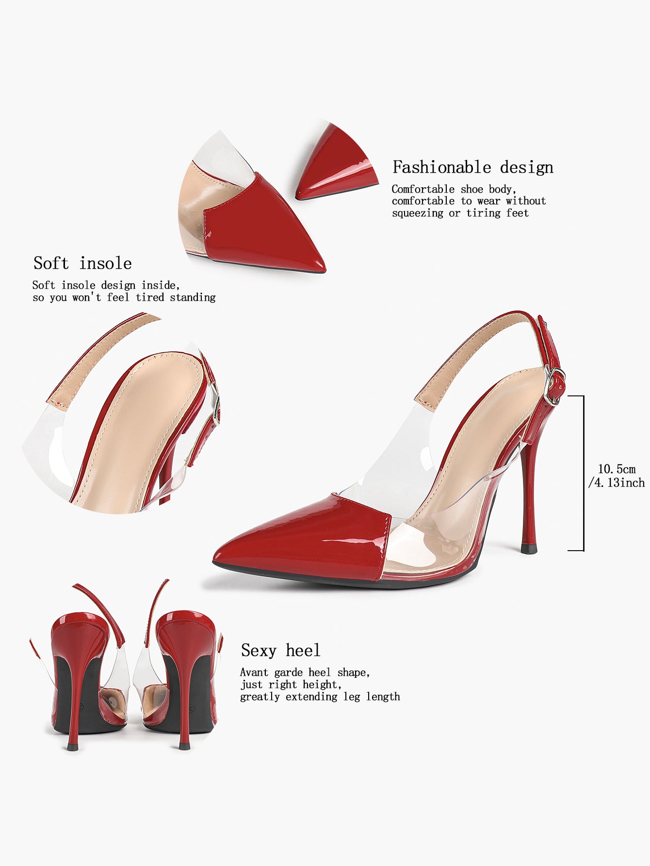 PVC Pointed Toe Slingback Sexy Heeled Pumps Ankle Strap Stiletto Shoes Clubwear