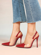 PVC Pointed Toe Slingback Sexy Heeled Pumps Ankle Strap Stiletto Shoes Clubwear