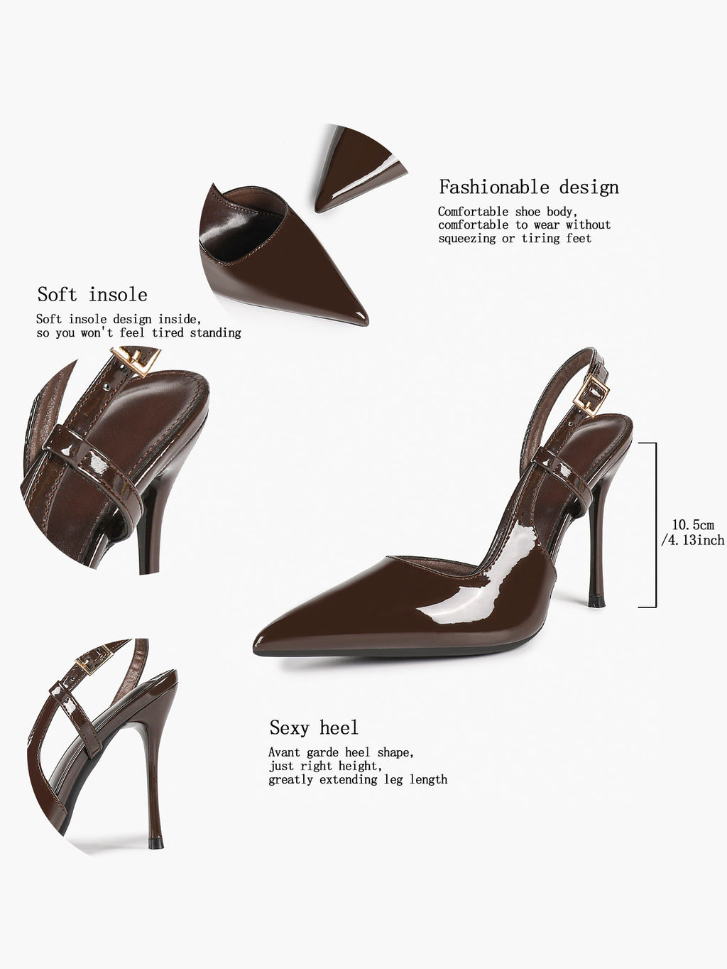 Women's Patent Pointed Toe Slingback High Heel Pumps Work Wedding Guest Date Night