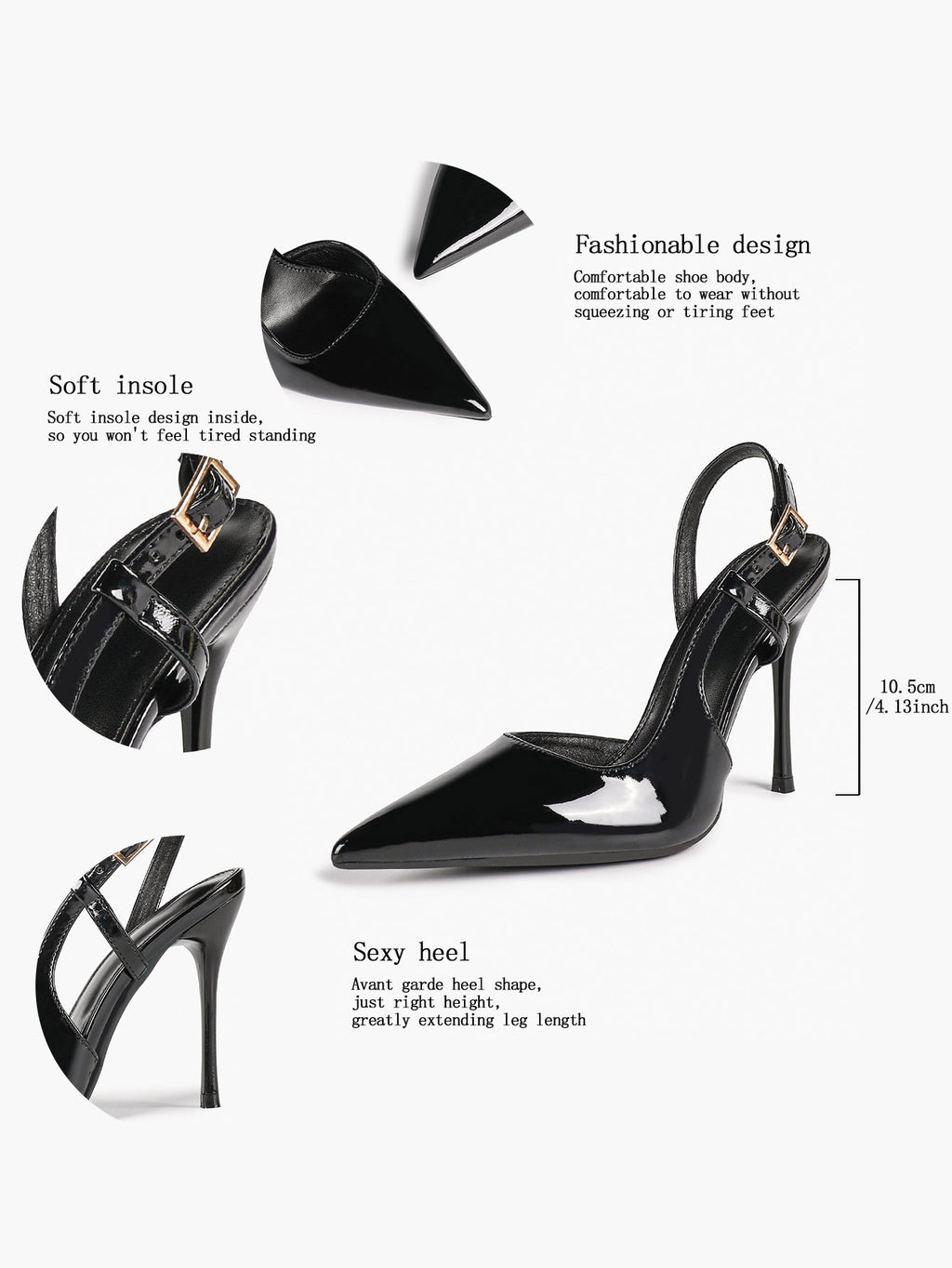 Women's Patent Pointed Toe Slingback High Heel Pumps Work Wedding Guest Date Night