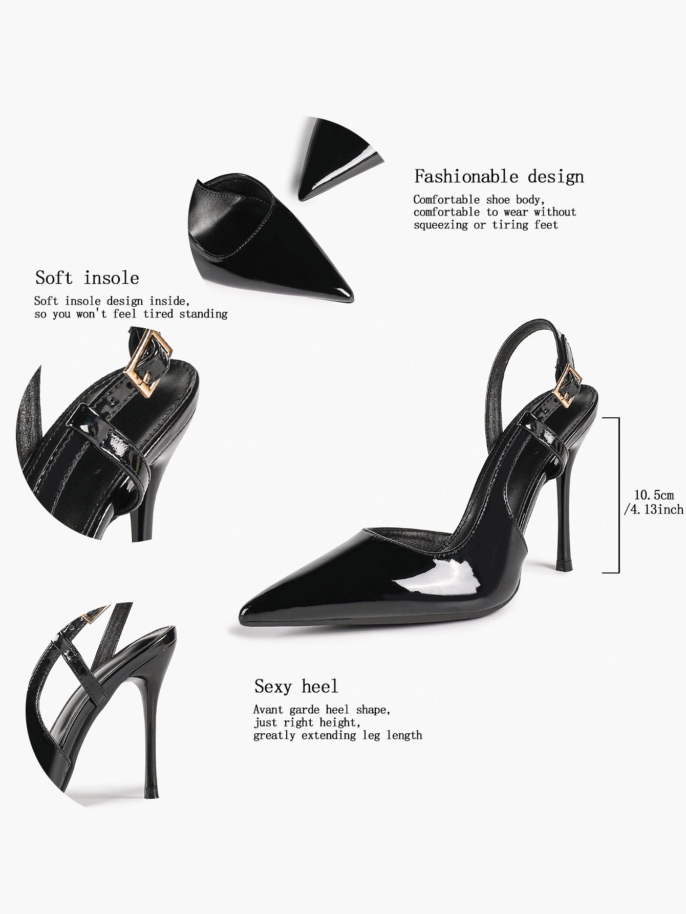 Women's Patent Pointed Toe Slingback High Heel Pumps Work Wedding Guest Date Night