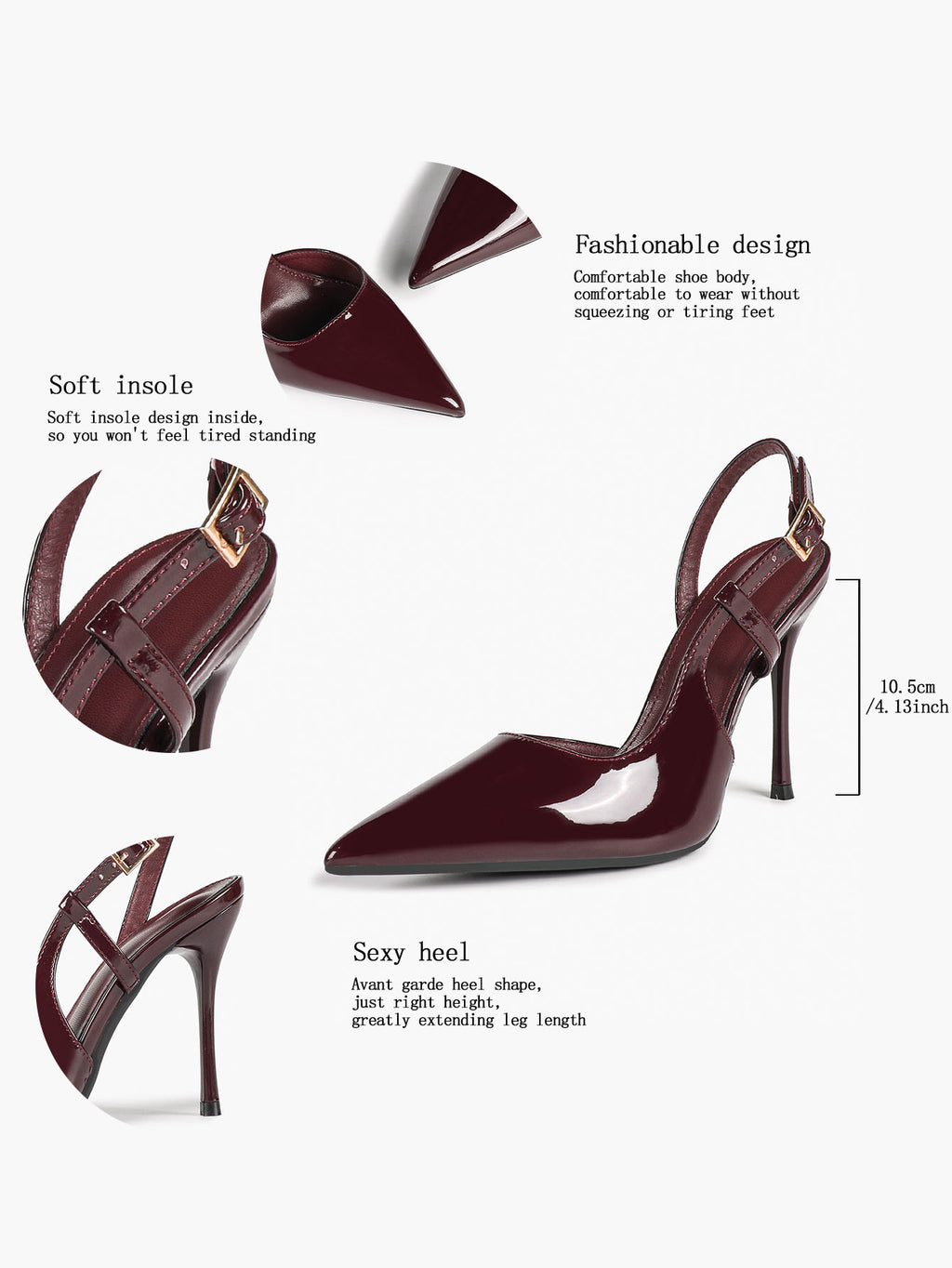 Women's Patent Pointed Toe Slingback High Heel Pumps Work Wedding Guest Date Night