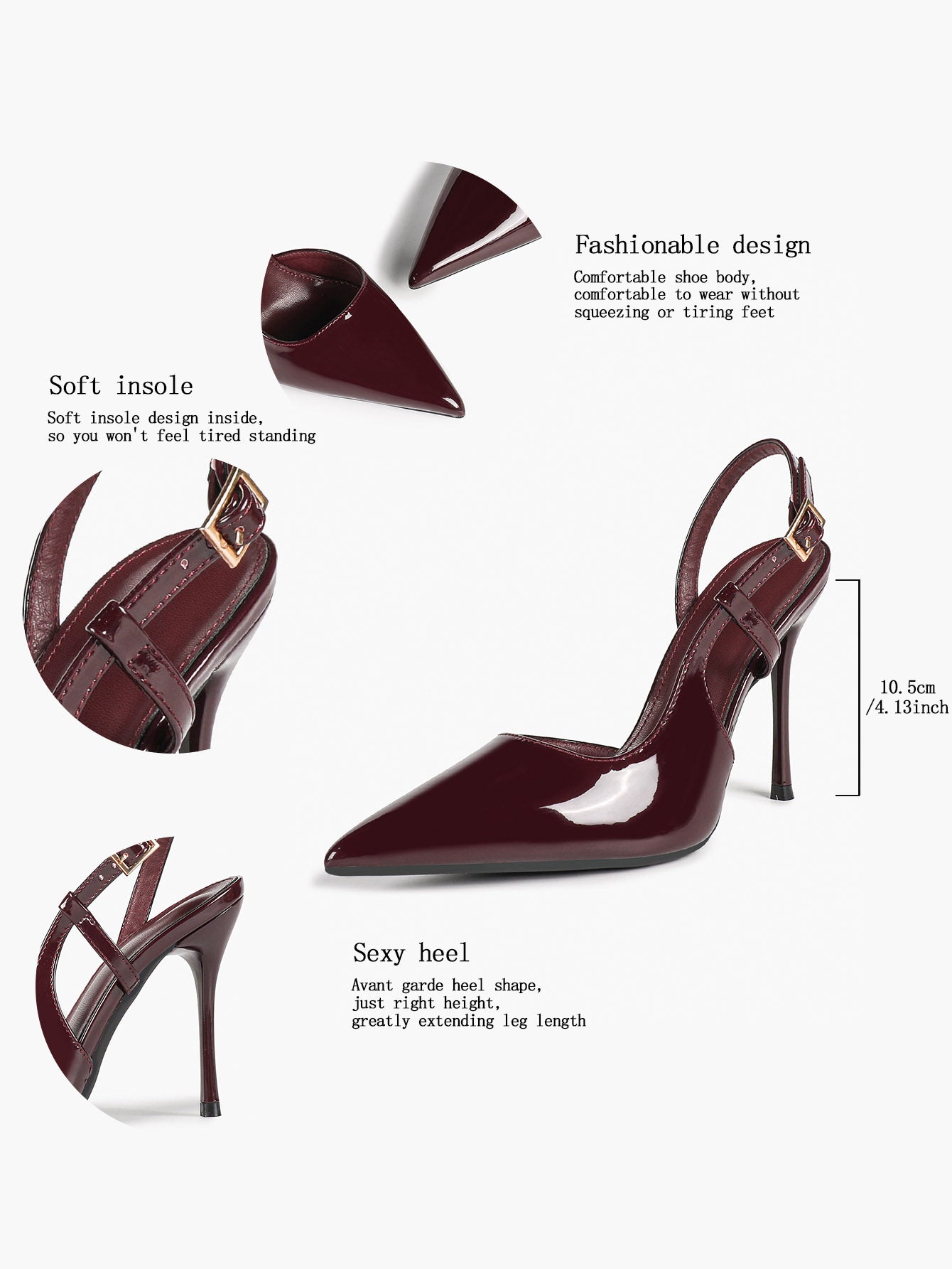 Women's Patent Pointed Toe Slingback High Heel Pumps Work Wedding Guest Date Night
