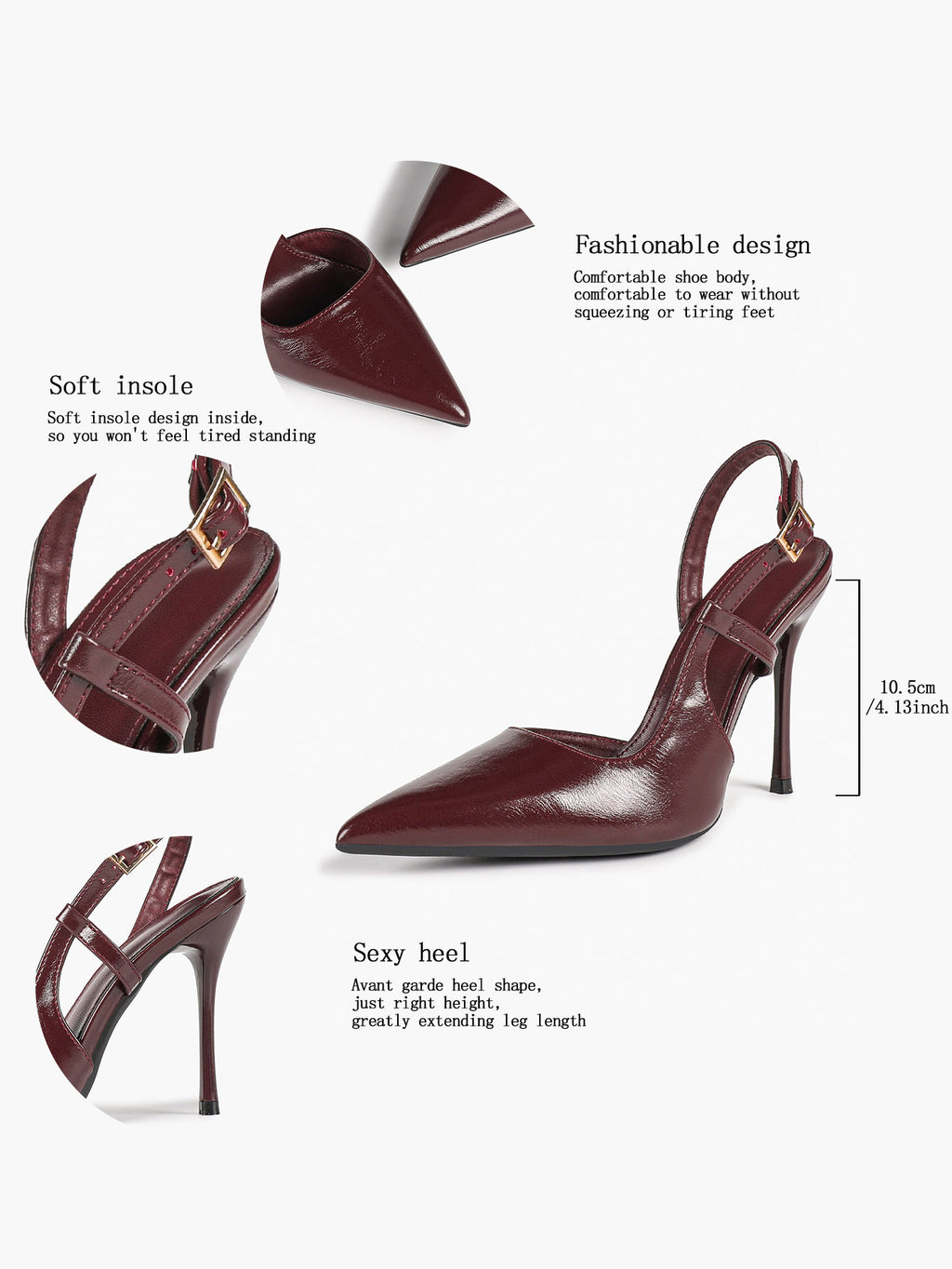 Women's Patent Pointed Toe Slingback High Heel Pumps Work Wedding Guest Date Night