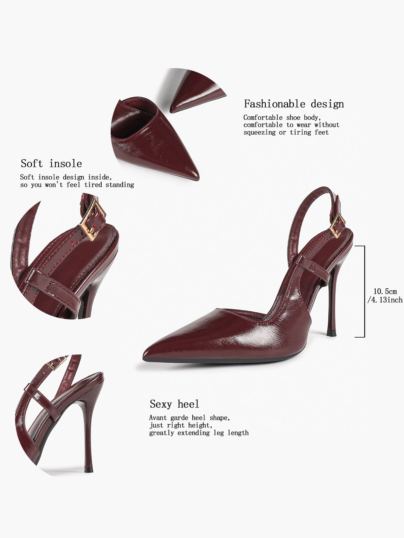 Women's Patent Pointed Toe Slingback High Heel Pumps Work Wedding Guest Date Night