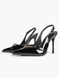 Women's Patent Leather Slingback Heels Pointed Toe Stilettos Office Evening