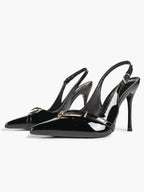 Women's Patent Leather Slingback Heels Pointed Toe Stilettos Office Evening