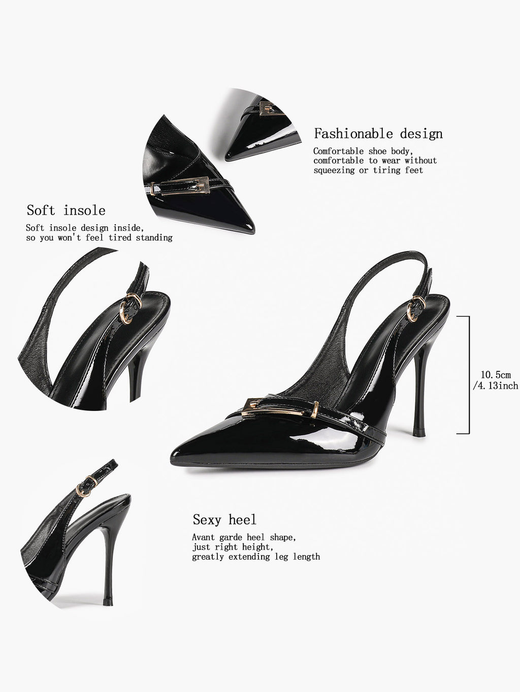 Women's Patent Leather Slingback Heels Pointed Toe Stilettos Office Evening