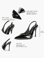 Women's Patent Leather Slingback Heels Pointed Toe Stilettos Office Evening