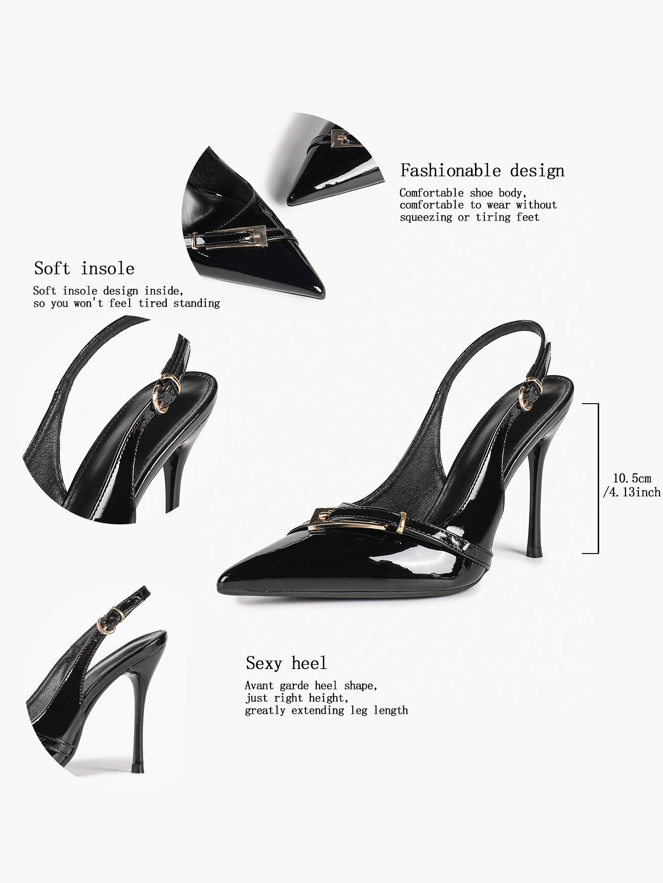 Women's Patent Leather Slingback Heels Pointed Toe Stilettos Office Evening
