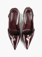 Women's Patent Leather Slingback Heels Pointed Toe Stilettos Office Evening
