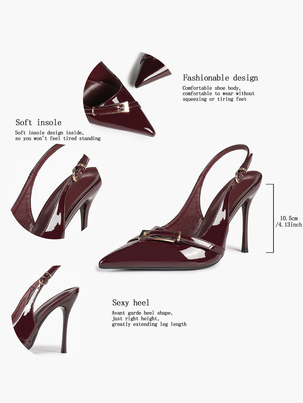 Women's Patent Leather Slingback Heels Pointed Toe Stilettos Office Evening