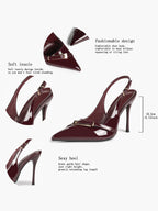 Women's Patent Leather Slingback Heels Pointed Toe Stilettos Office Evening