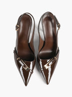 Women's Patent Leather Slingback Heels Pointed Toe Stilettos Office Evening