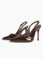 Women's Patent Leather Slingback Heels Pointed Toe Stilettos Office Evening
