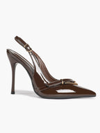 Women's Patent Leather Slingback Heels Pointed Toe Stilettos Office Evening