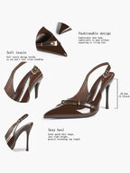 Women's Patent Leather Slingback Heels Pointed Toe Stilettos Office Evening