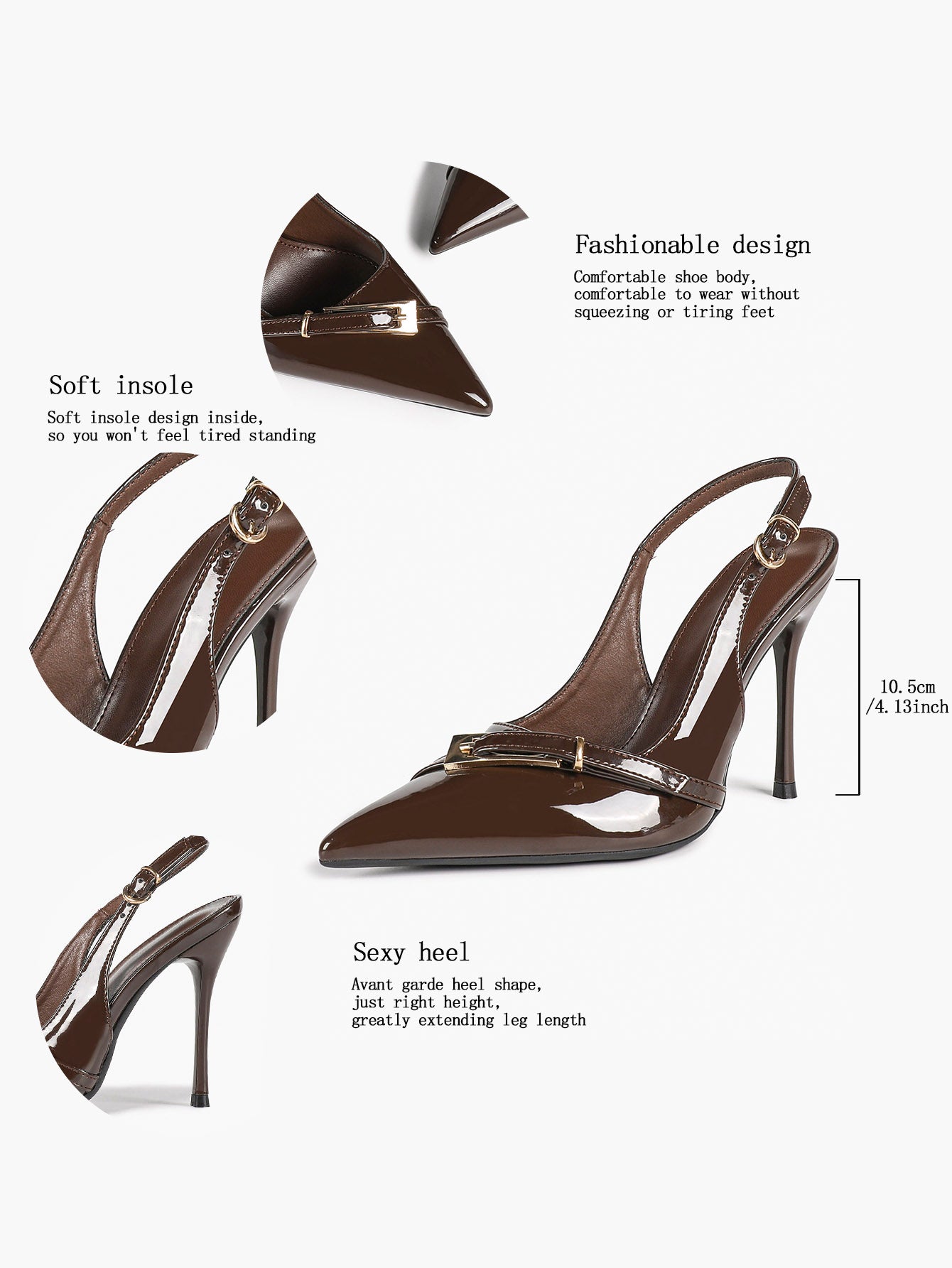 Women's Patent Leather Slingback Heels Pointed Toe Stilettos Office Evening