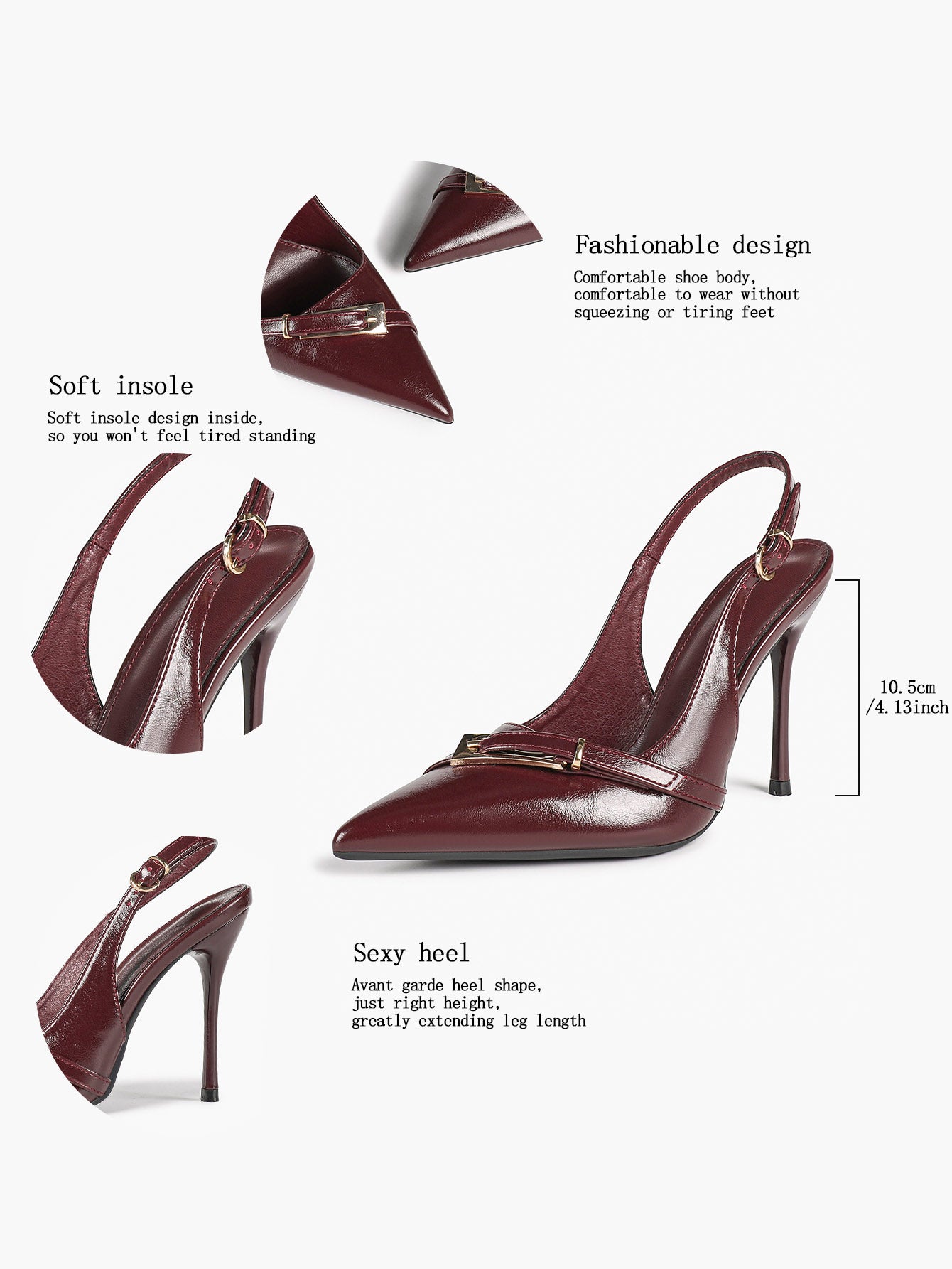Women's Patent Leather Slingback Heels Pointed Toe Stilettos Office Evening