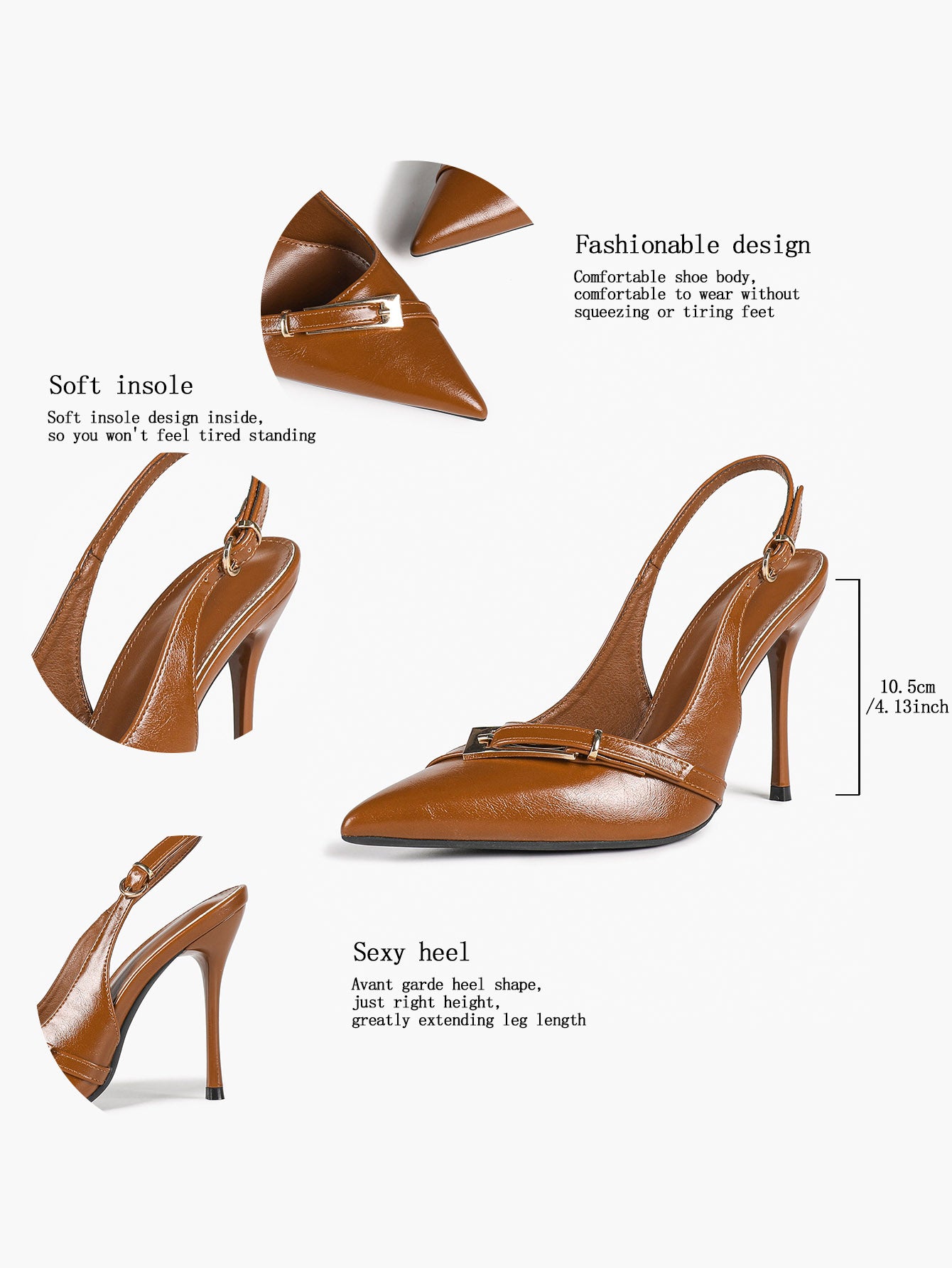 Women's Patent Leather Slingback Heels Pointed Toe Stilettos Office Evening