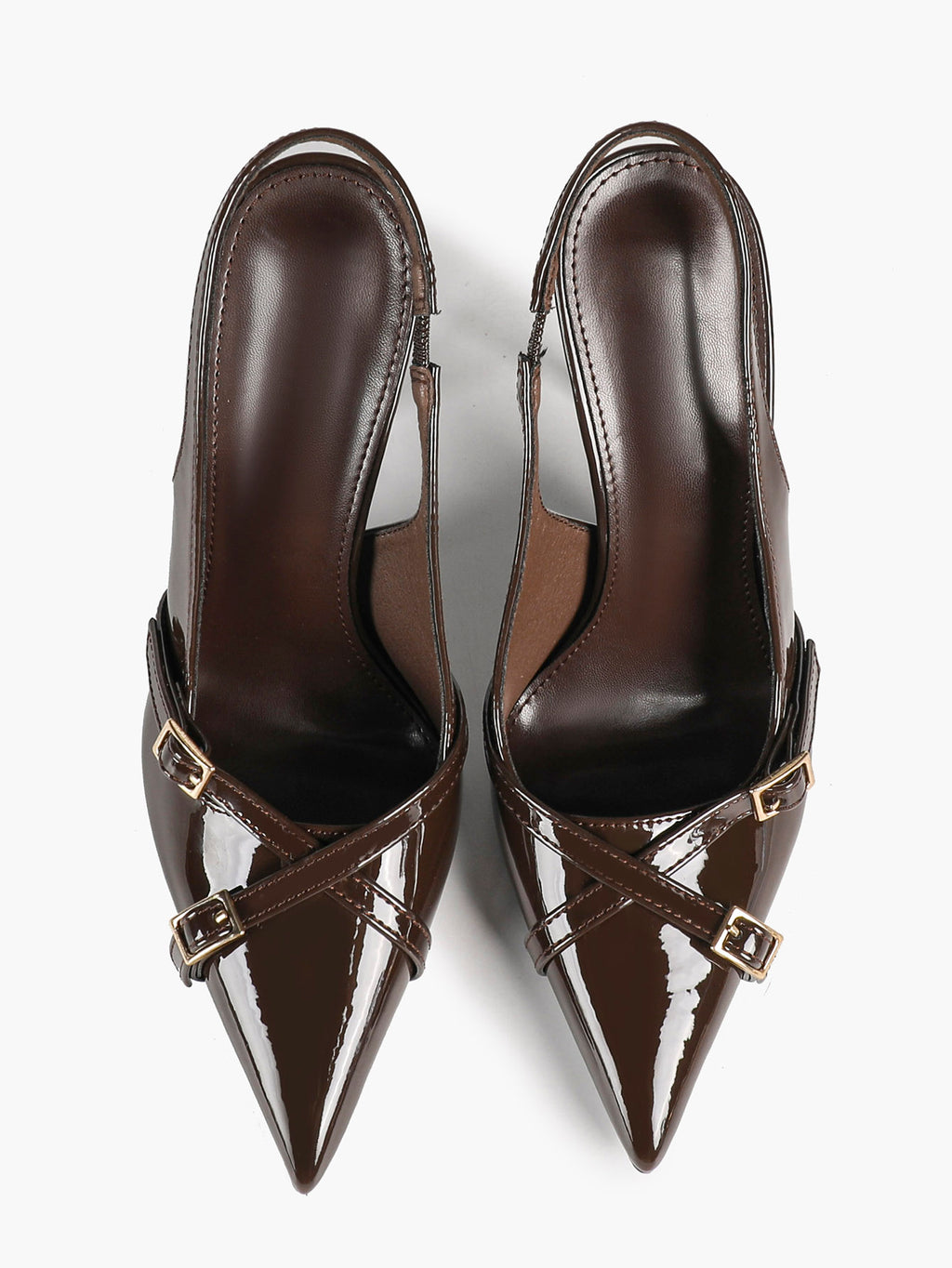 Pointed Toe Slingback Heels Patent Leather Black - Dressy Evening