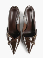 Pointed Toe Slingback Heels Patent Leather Black - Dressy Evening