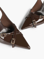 Pointed Toe Slingback Heels Patent Leather Black - Dressy Evening