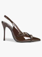 Pointed Toe Slingback Heels Patent Leather Black - Dressy Evening