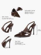 Pointed Toe Slingback Heels Patent Leather Black - Dressy Evening