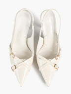 Pointed Toe Slingback Heels Patent Leather Black - Dressy Evening