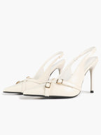 Pointed Toe Slingback Heels Patent Leather Black - Dressy Evening