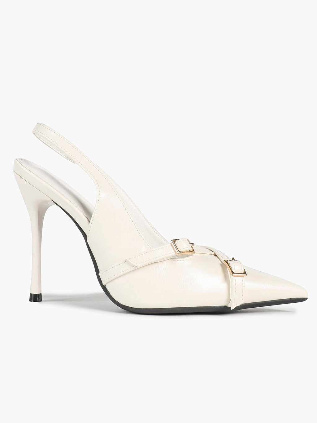 Pointed Toe Slingback Heels Patent Leather Black - Dressy Evening