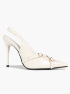 Pointed Toe Slingback Heels Patent Leather Black - Dressy Evening
