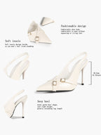Pointed Toe Slingback Heels Patent Leather Black - Dressy Evening