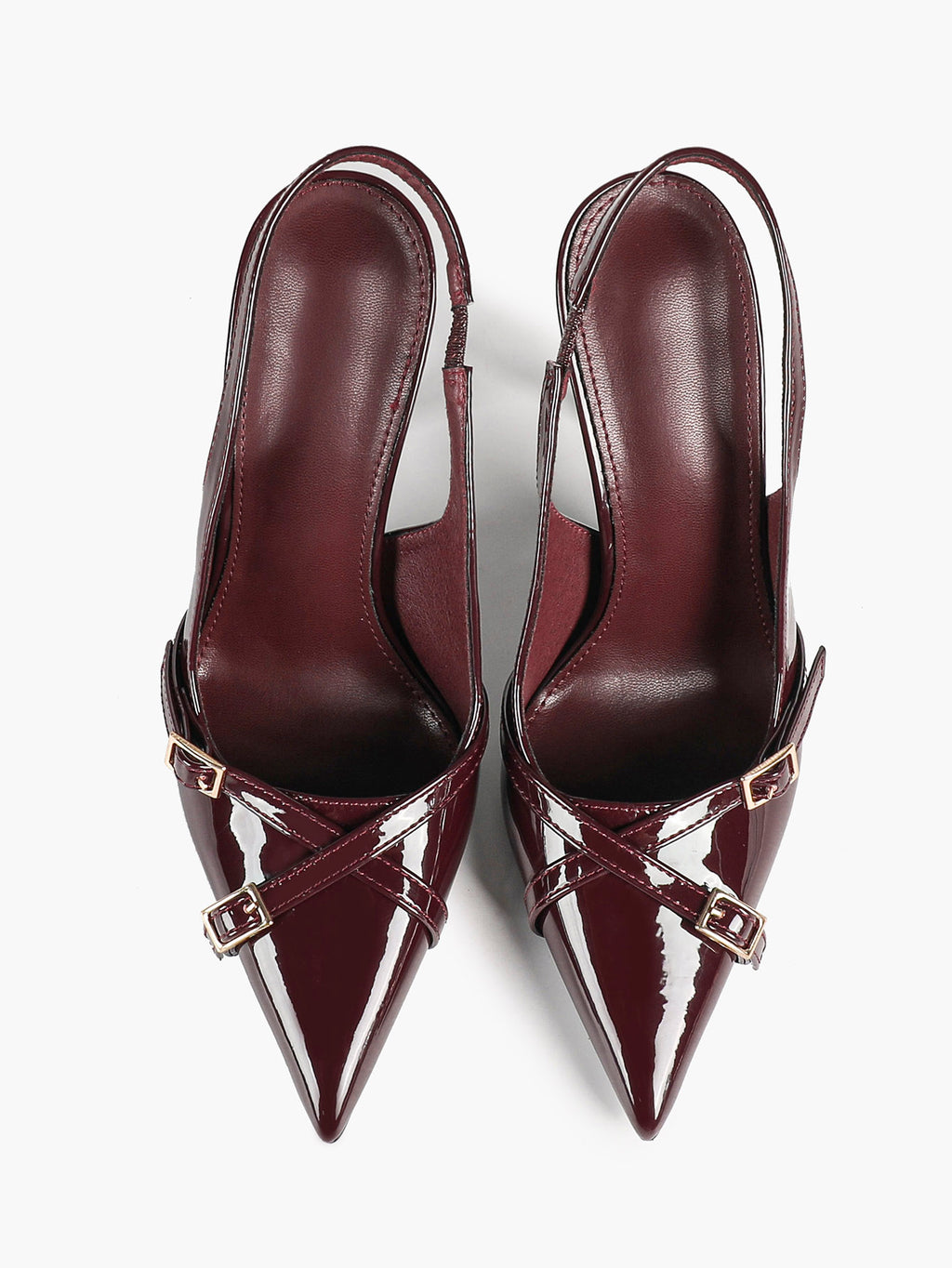Pointed Toe Slingback Heels Patent Leather Black - Dressy Evening