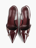 Pointed Toe Slingback Heels Patent Leather Black - Dressy Evening