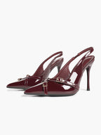 Pointed Toe Slingback Heels Patent Leather Black - Dressy Evening