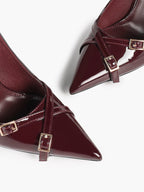 Pointed Toe Slingback Heels Patent Leather Black - Dressy Evening