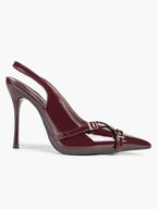 Pointed Toe Slingback Heels Patent Leather Black - Dressy Evening