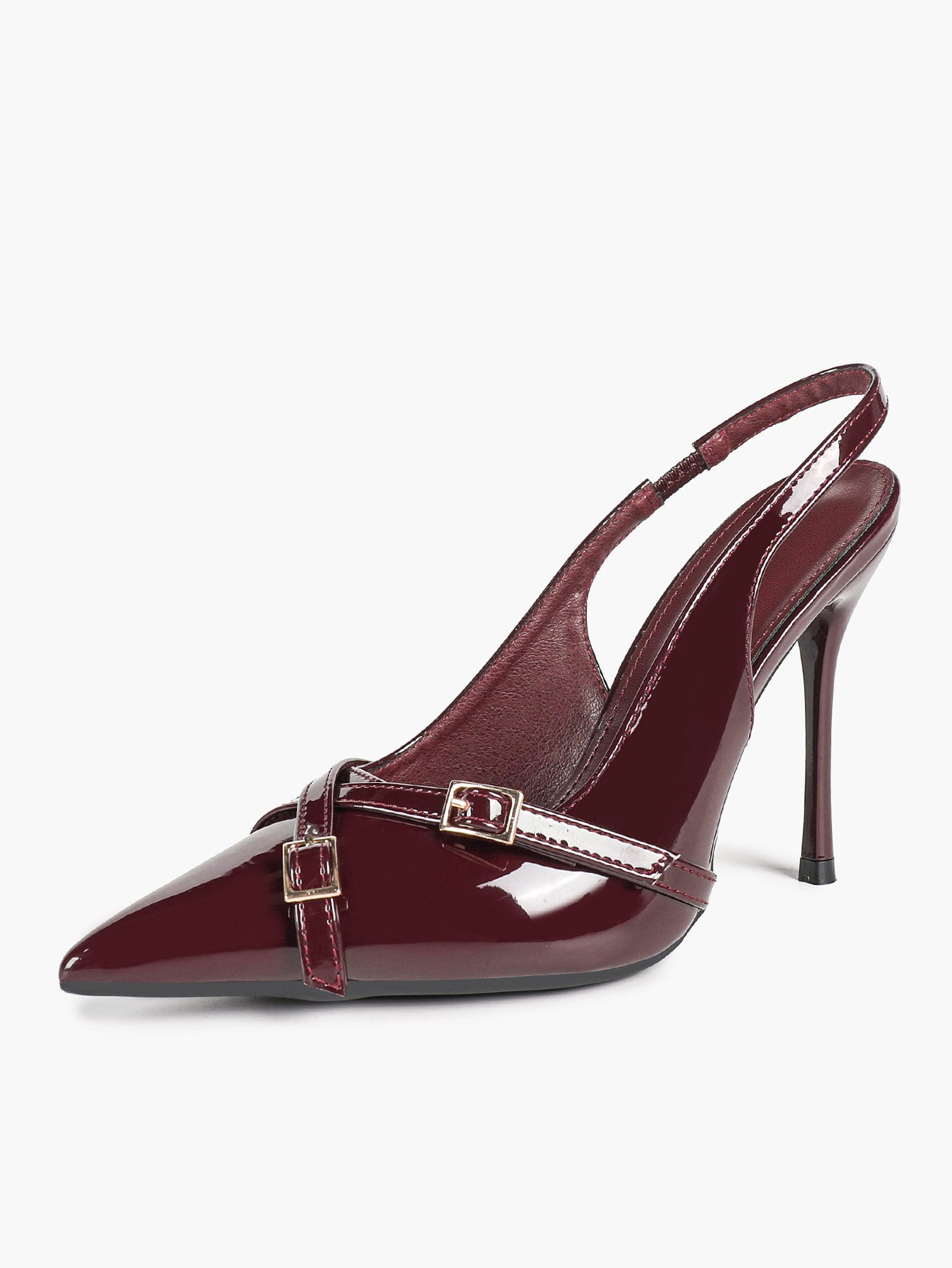 Pointed Toe Slingback Heels Patent Leather Black - Dressy Evening