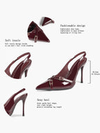 Pointed Toe Slingback Heels Patent Leather Black - Dressy Evening