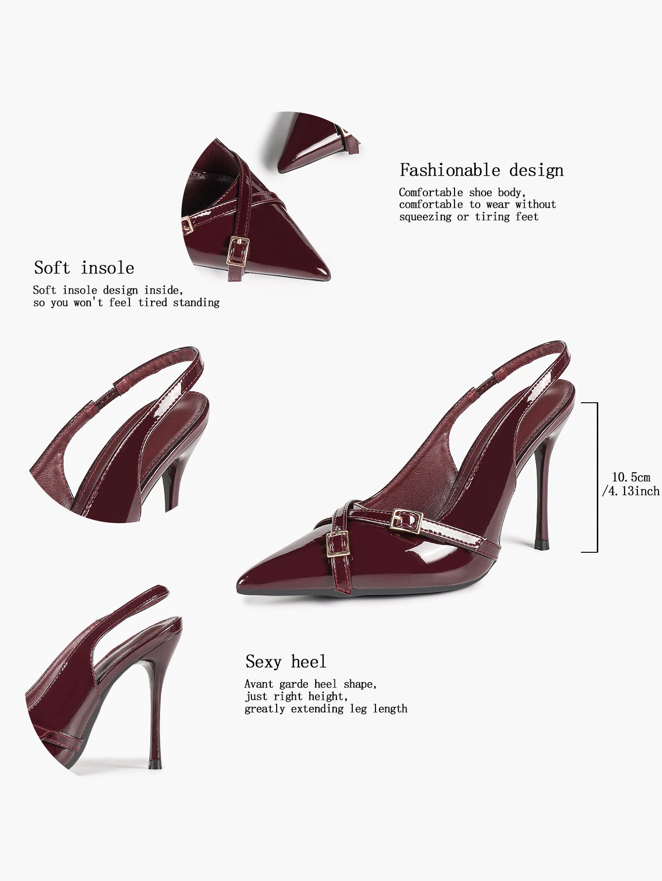 Pointed Toe Slingback Heels Patent Leather Black - Dressy Evening