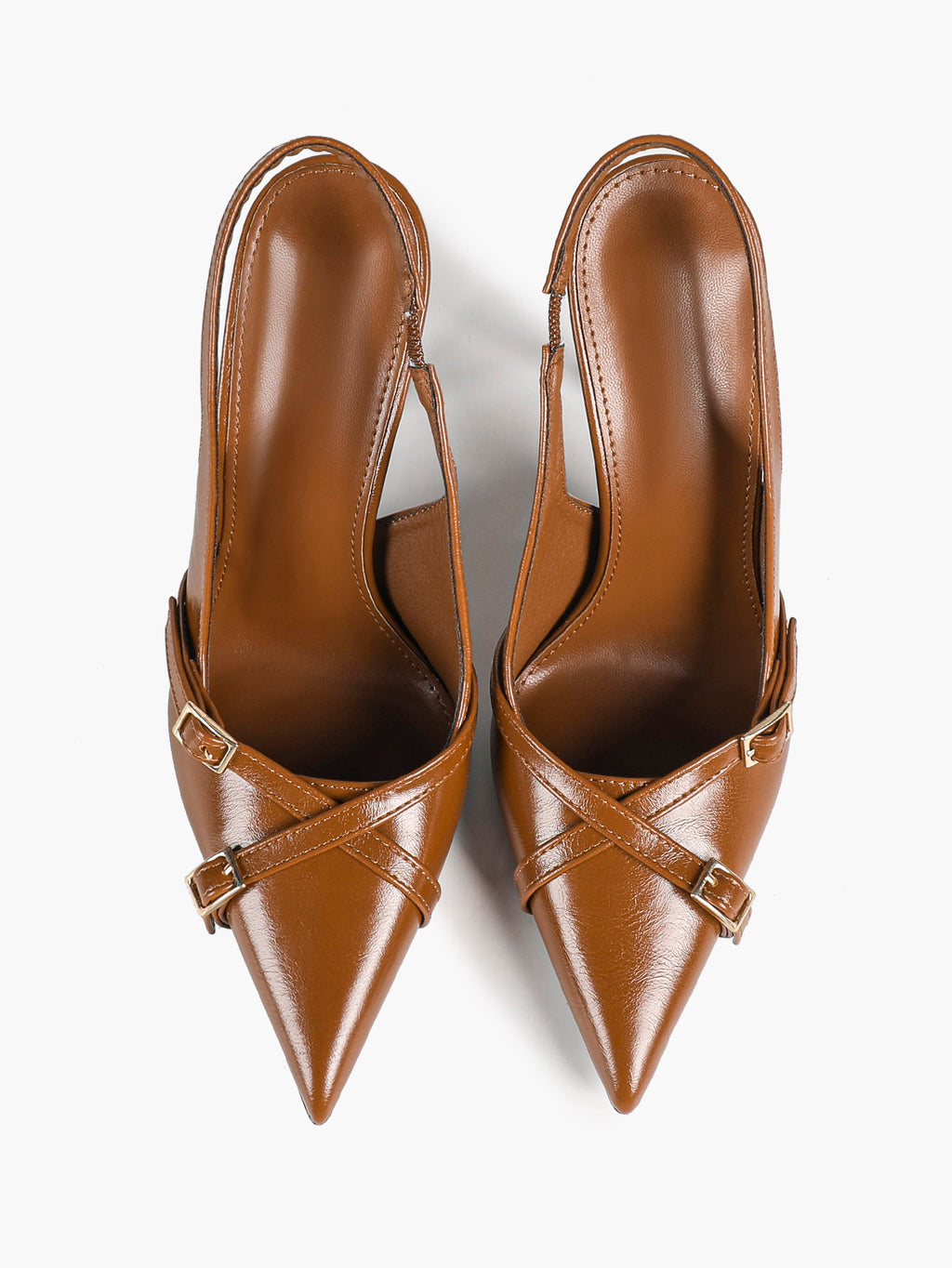Pointed Toe Slingback Heels Patent Leather Black - Dressy Evening