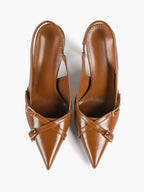 Pointed Toe Slingback Heels Patent Leather Black - Dressy Evening