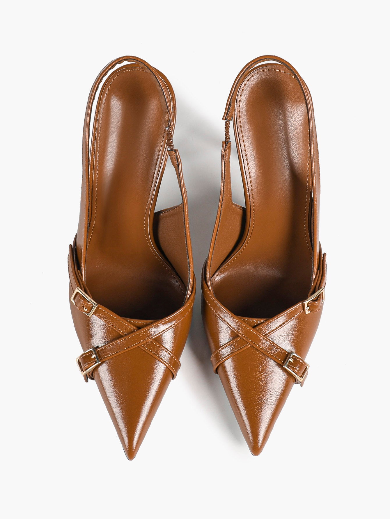 Pointed Toe Slingback Heels Patent Leather Black - Dressy Evening