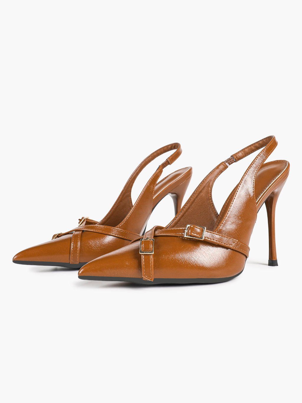 Pointed Toe Slingback Heels Patent Leather Black - Dressy Evening